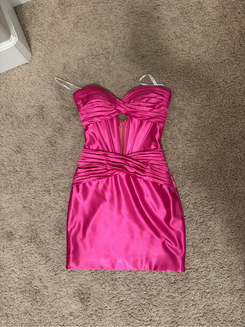 Sherri Hill Hot Pink Satin Strapless Mini Dress